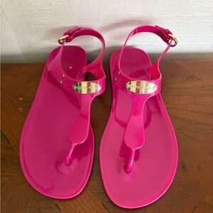 Michael Kors Hot Pink Jelly Thong Sandals with Gold Logo size 8